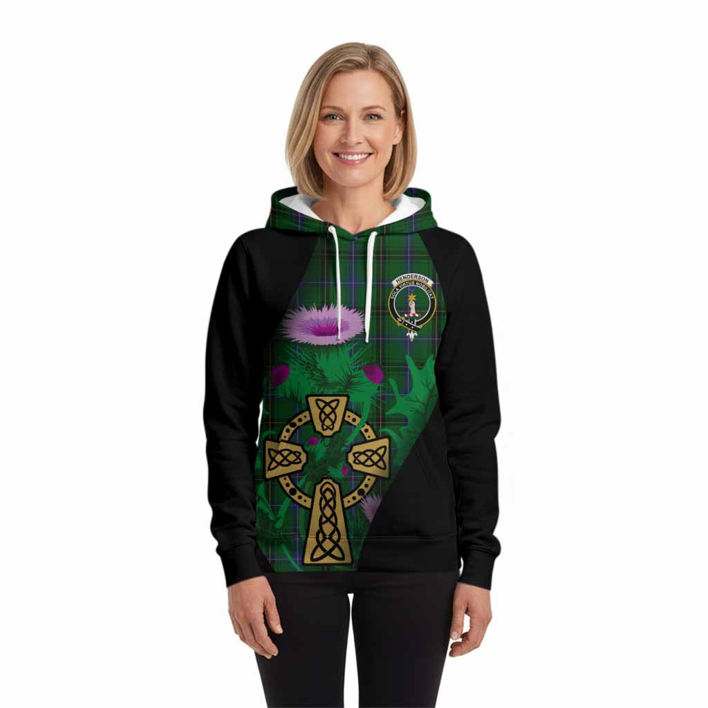 Henderson Tartan Crest Hoodie Celtic Cross Thistle Flowers