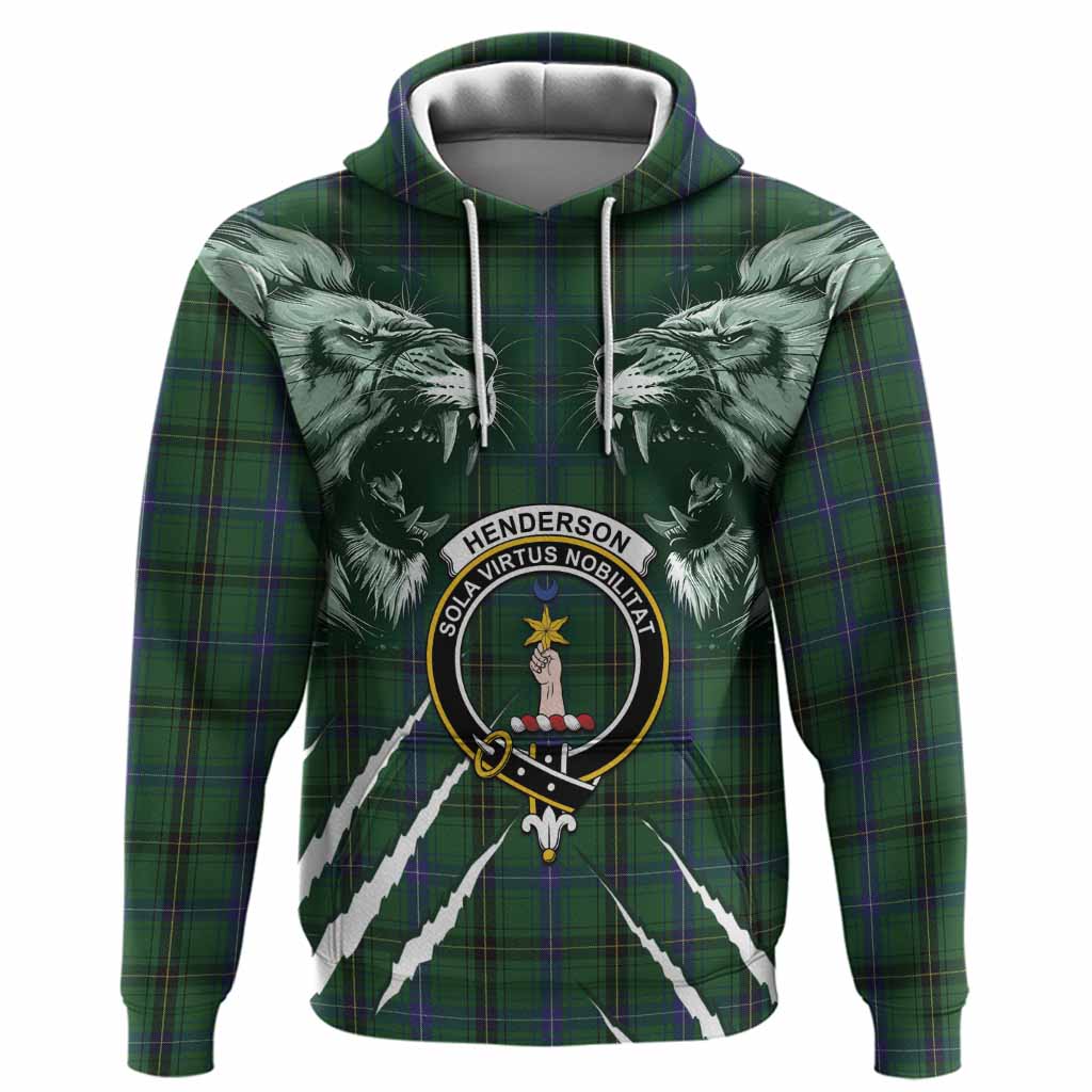 Henderson Tartan Crest Hoodie Ferocious Lion Style
