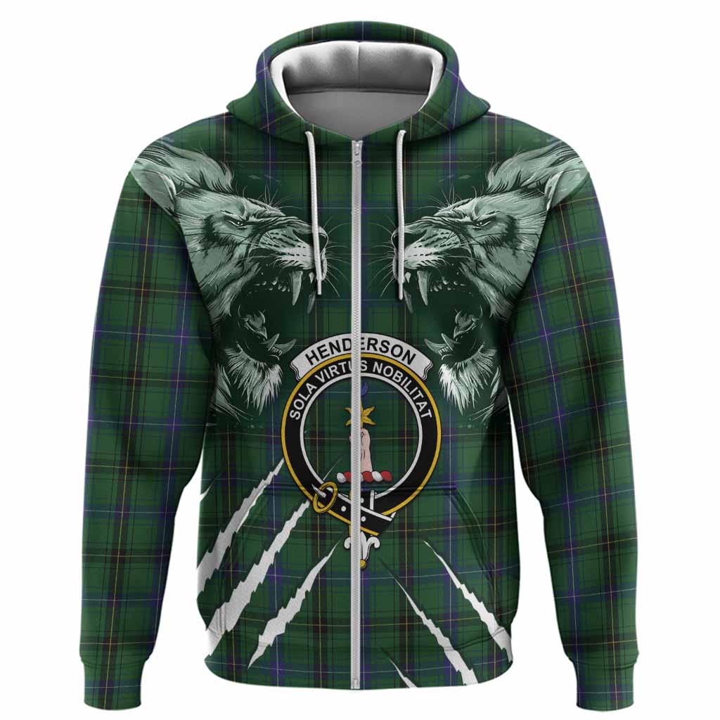 Henderson Tartan Crest Hoodie Ferocious Lion Style