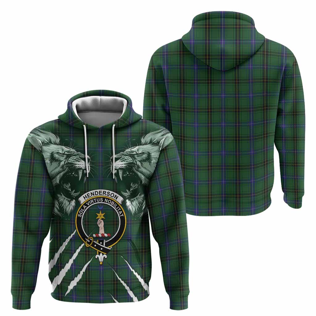 Henderson Tartan Crest Hoodie Ferocious Lion Style