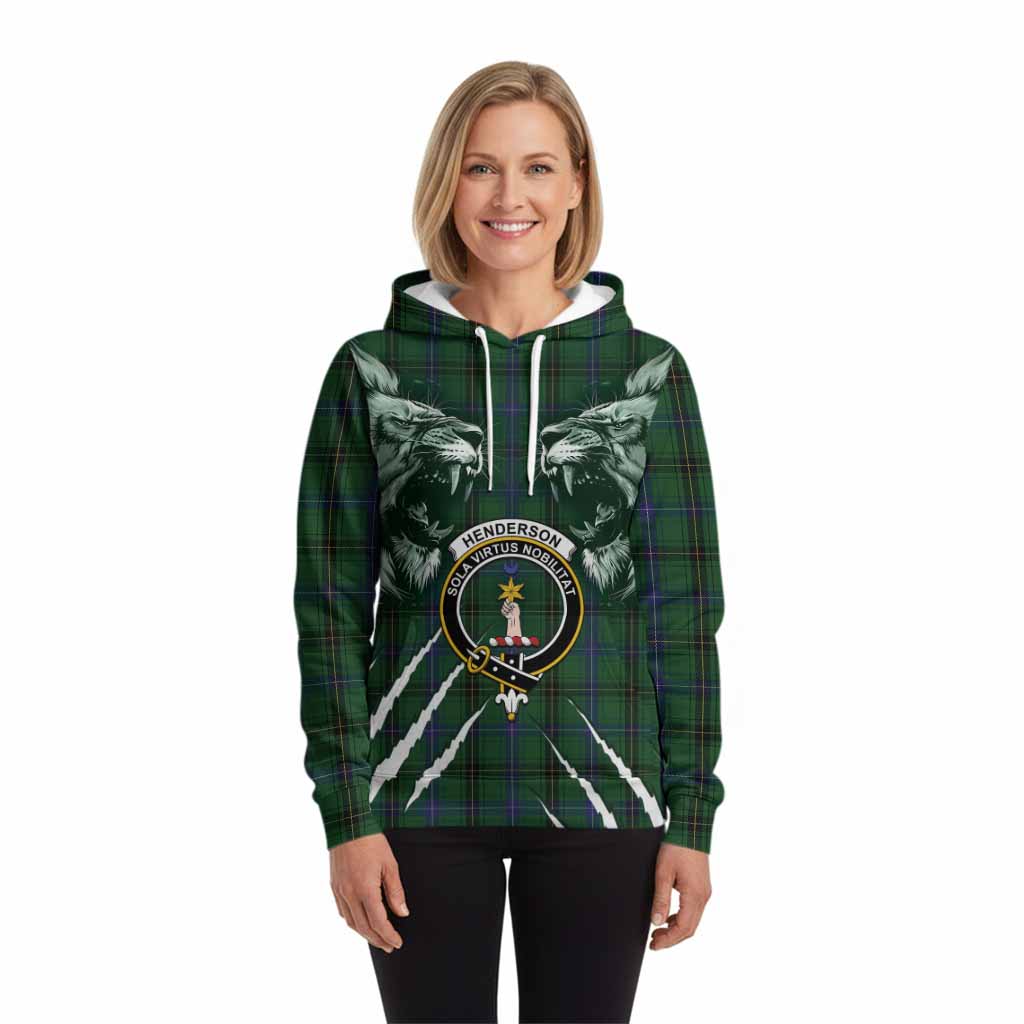 Henderson Tartan Crest Hoodie Ferocious Lion Style