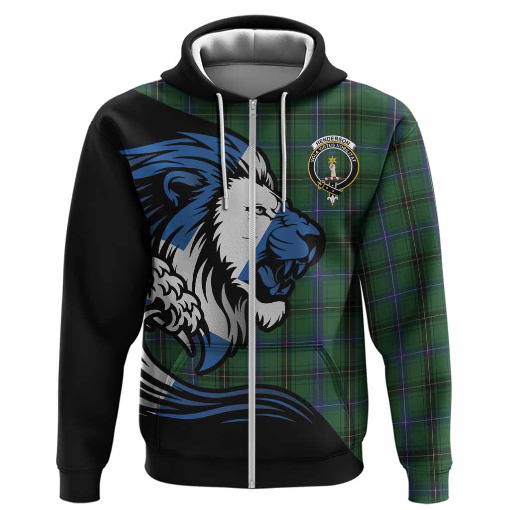 Henderson Tartan Crest Hoodie Scottish Golden Lions Wave Flow