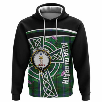 Henderson Tartan Crest Hoodie Scottish Thistle Celtic Cross Alba Gu Brath