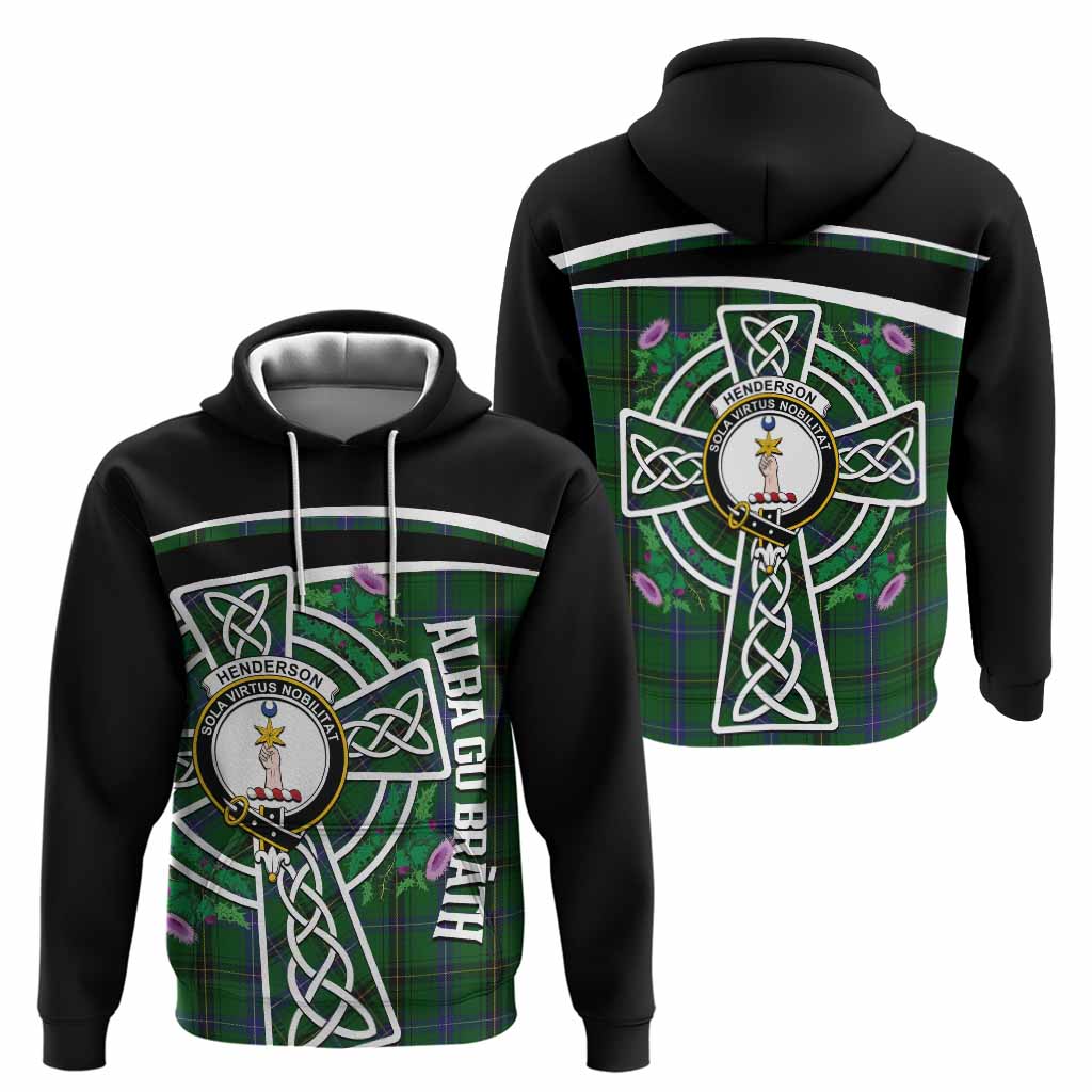 Henderson Tartan Crest Hoodie Scottish Thistle Celtic Cross Alba Gu Brath