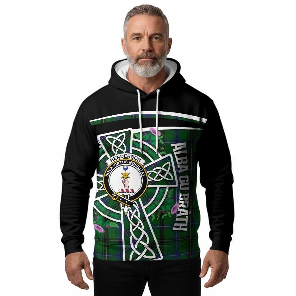 Henderson Tartan Crest Hoodie Scottish Thistle Celtic Cross Alba Gu Brath