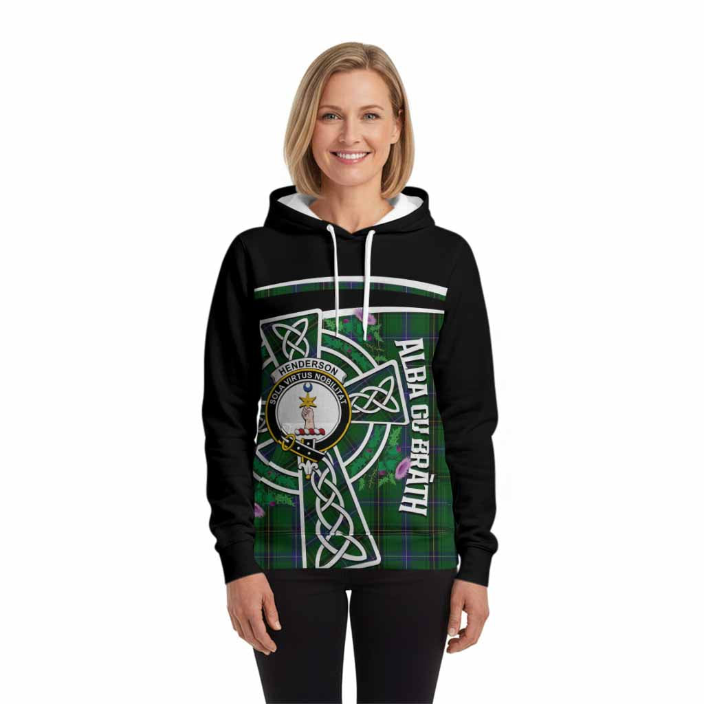 Henderson Tartan Crest Hoodie Scottish Thistle Celtic Cross Alba Gu Brath