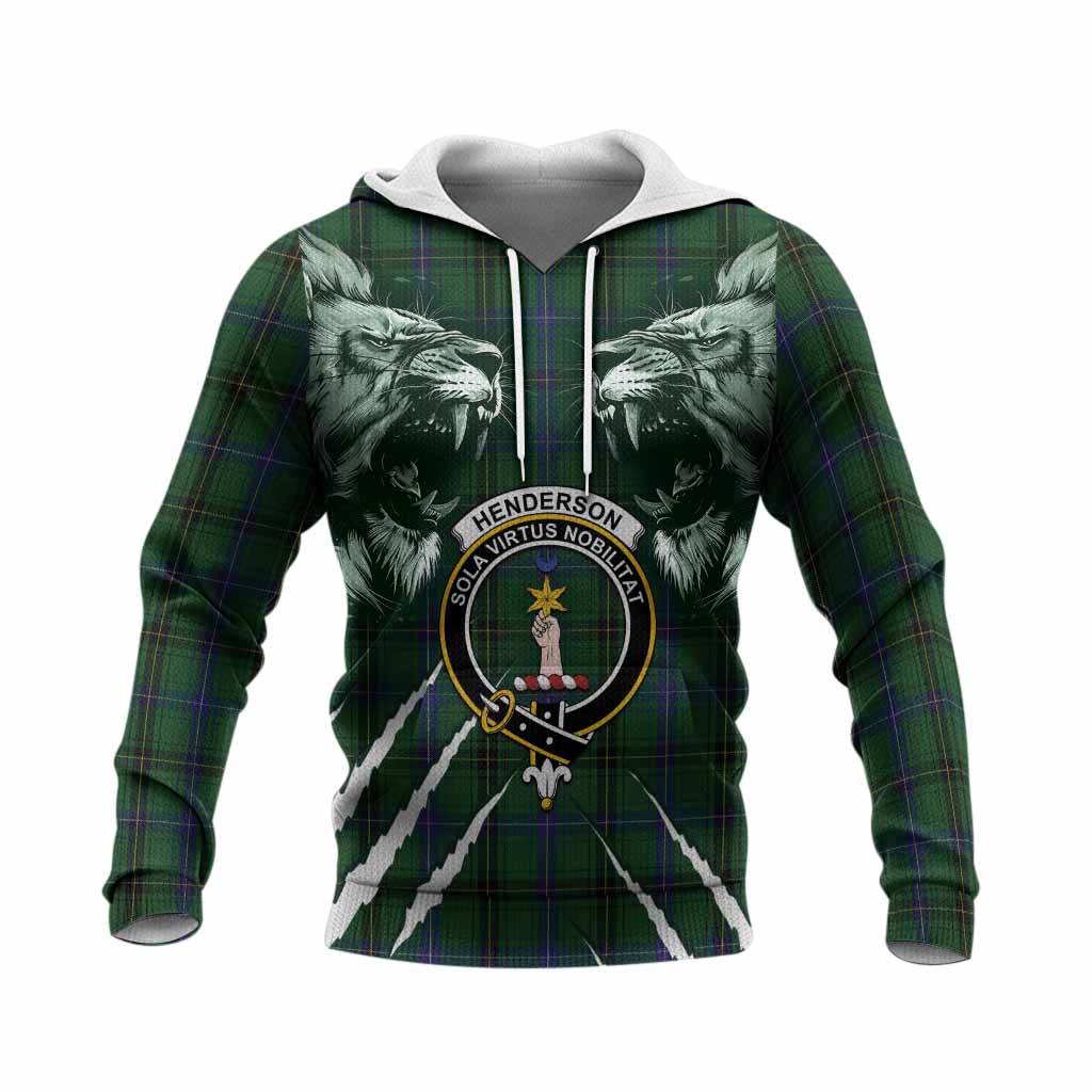 Henderson Tartan Crest Knitted Hoodie Ferocious Lion Style