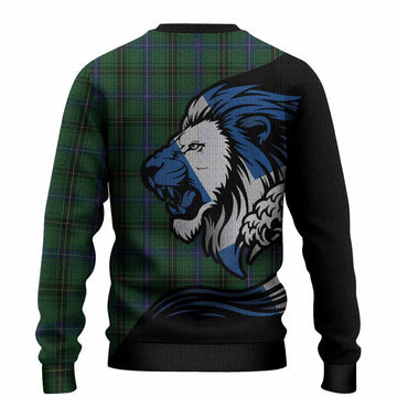 Henderson Tartan Crest Knitted Sweater Scottish Golden Lions Wave Flow