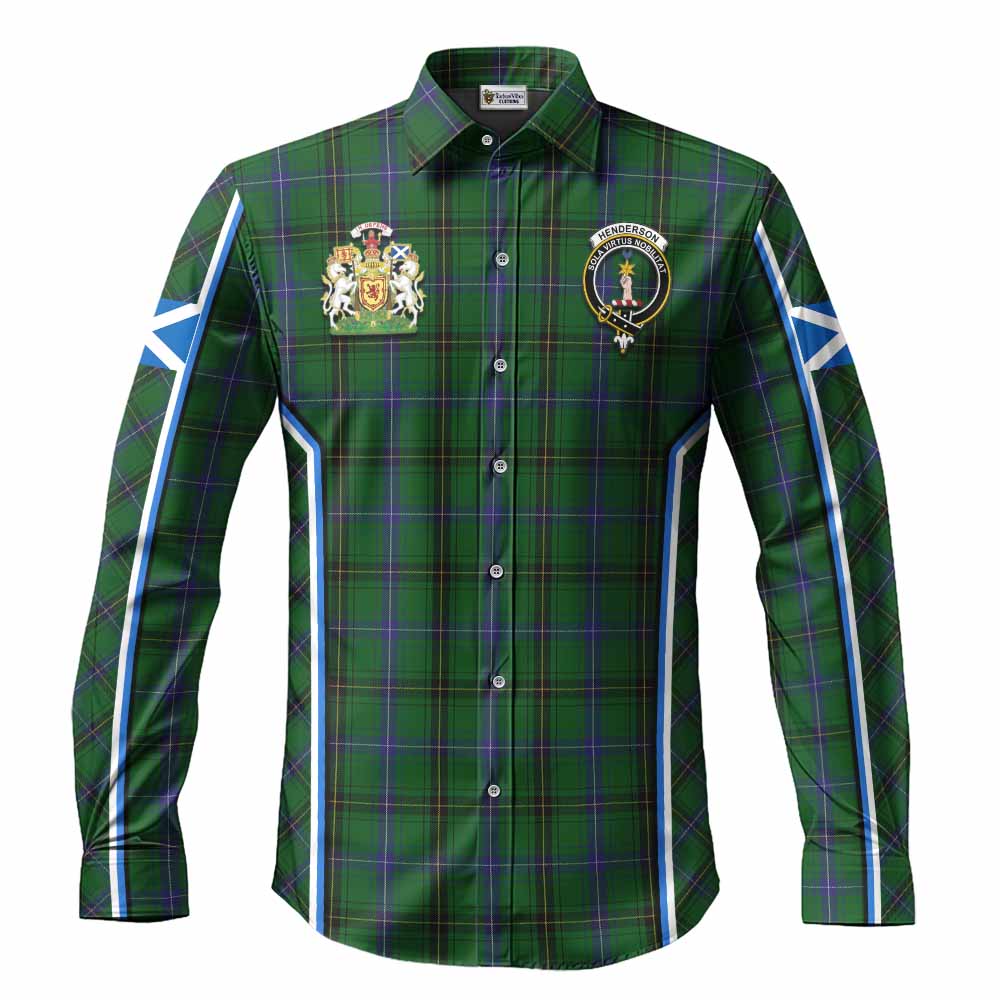 Henderson Tartan Crest Long Sleeve Button Shirts Scotland Coat of Arm Flag Style - Tartan Vibes Clothing