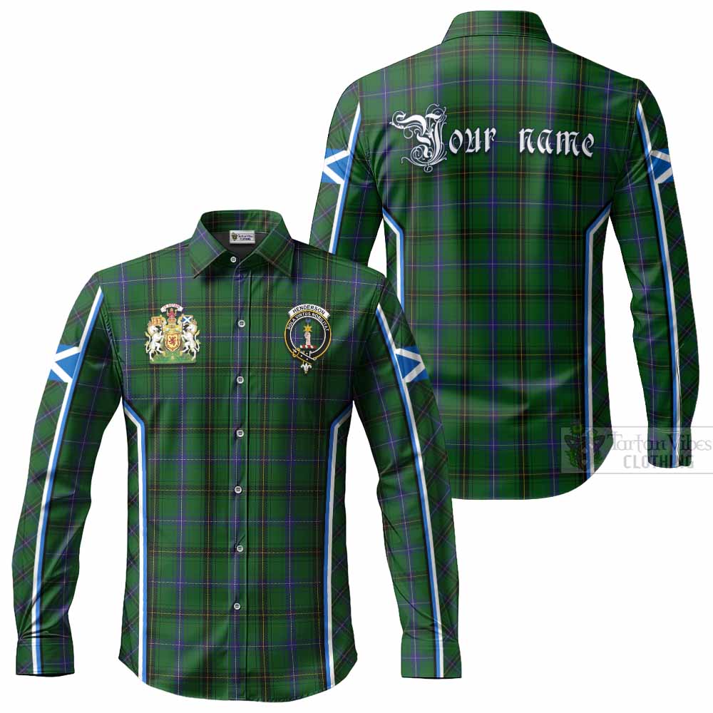 Henderson Tartan Crest Long Sleeve Button Shirts Scotland Coat of Arm Flag Style - Tartan Vibes Clothing