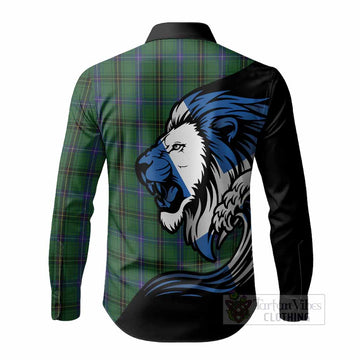 Henderson Tartan Crest Long Sleeve Button Shirts Scottish Golden Lions Wave Flow