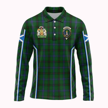 Henderson Tartan Crest Long Sleeve Polo Shirt Scotland Coat of Arm Flag Style