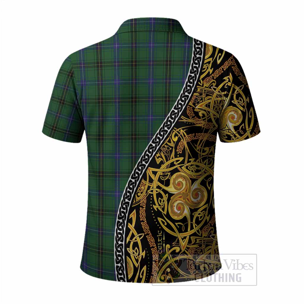 Henderson Tartan Crest Polo Shirt Celtic Knot and Triple Trickle Spiral Symbols