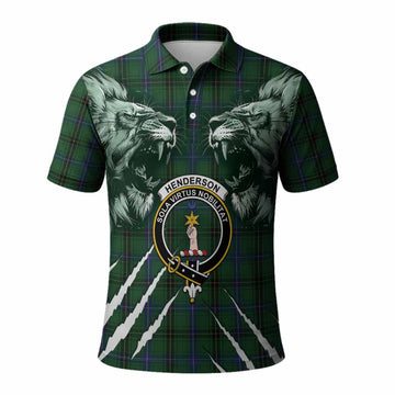 Henderson Tartan Crest Polo Shirt Ferocious Lion Style