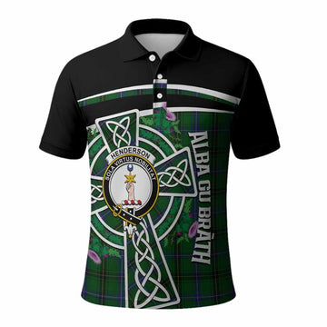 Henderson Tartan Crest Polo Shirt Scottish Thistle Celtic Cross Alba Gu Brath