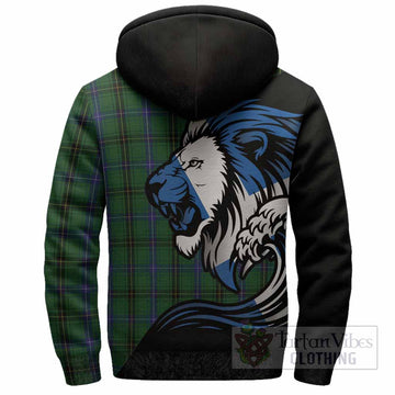 Henderson Tartan Crest Sherpa Hoodie Scottish Golden Lions Wave Flow