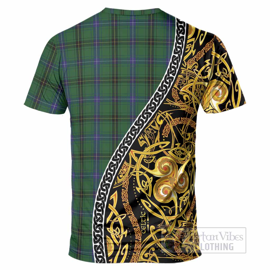 Henderson Tartan Crest T-Shirt Celtic Knot and Triple Trickle Spiral Symbols