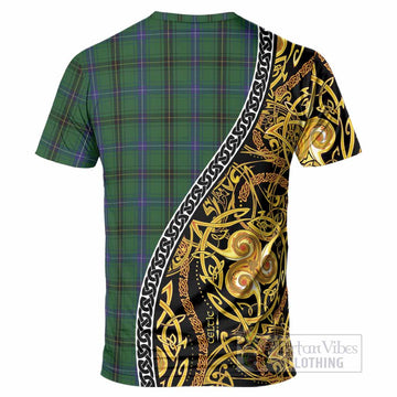 Henderson Tartan Crest T-Shirt Celtic Knot and Triple Trickle Spiral Symbols