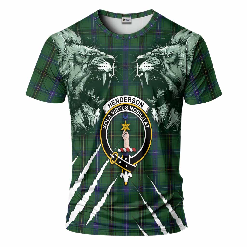 Henderson Tartan Crest T-Shirt Ferocious Lion Style