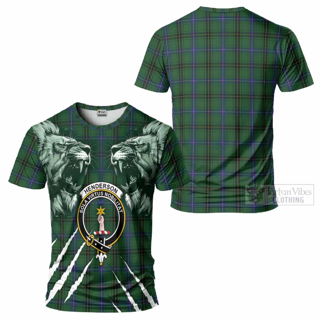Henderson Tartan Crest T-Shirt Ferocious Lion Style