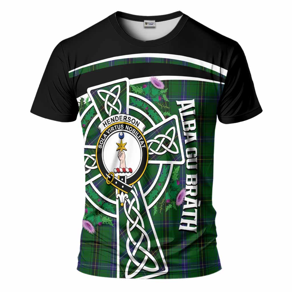 Henderson Tartan Crest T-Shirt Scottish Thistle Celtic Cross Alba Gu Brath