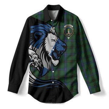 Henderson Tartan Crest Women Casual Shirt Scottish Golden Lions Wave Flow