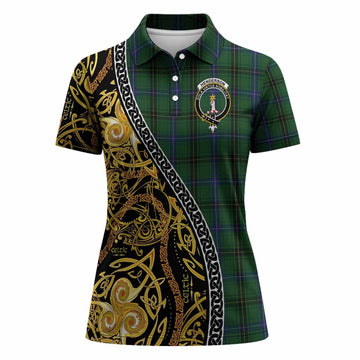 Henderson Tartan Crest Women Polo Shirt Celtic Knot and Triple Trickle Spiral Symbols