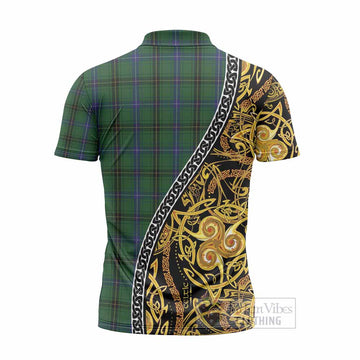 Henderson Tartan Crest Zipper Polo Shirt Celtic Knot and Triple Trickle Spiral Symbols