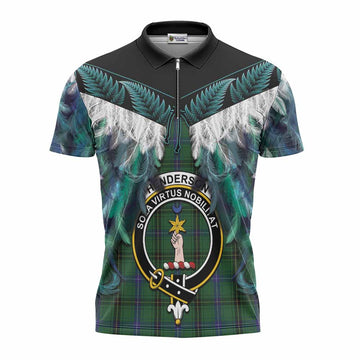 Henderson Tartan Crest Zipper Polo Shirt New Zealand Maori Korowai Cloak