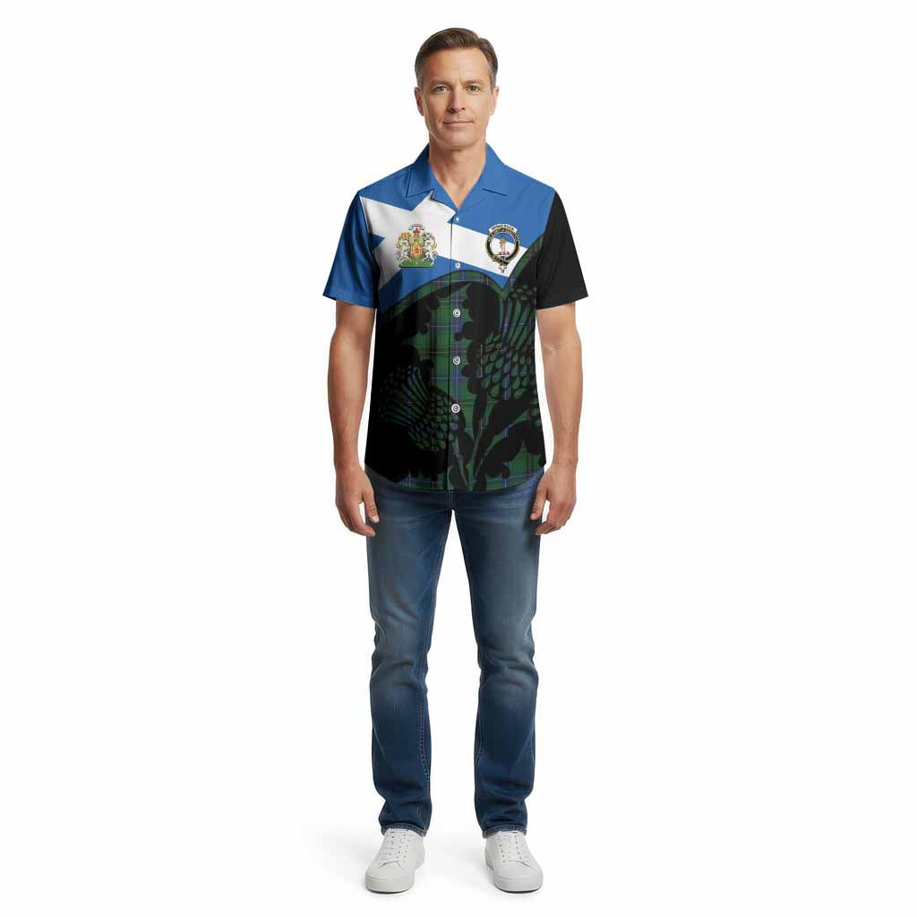 Henderson Tartan Family Crest Cotton Hawaiian Shirt Scotland Thistle Floral Flag Style