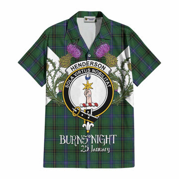 Henderson Tartan Family Crest Cotton Hawaiian Shirt Scottish Burns Night Thistle Floral