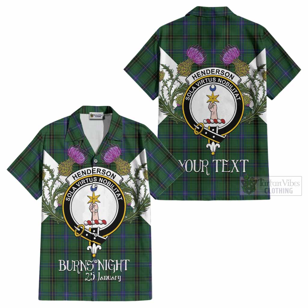 Henderson Tartan Family Crest Cotton Hawaiian Shirt Scottish Burns Night Thistle Floral