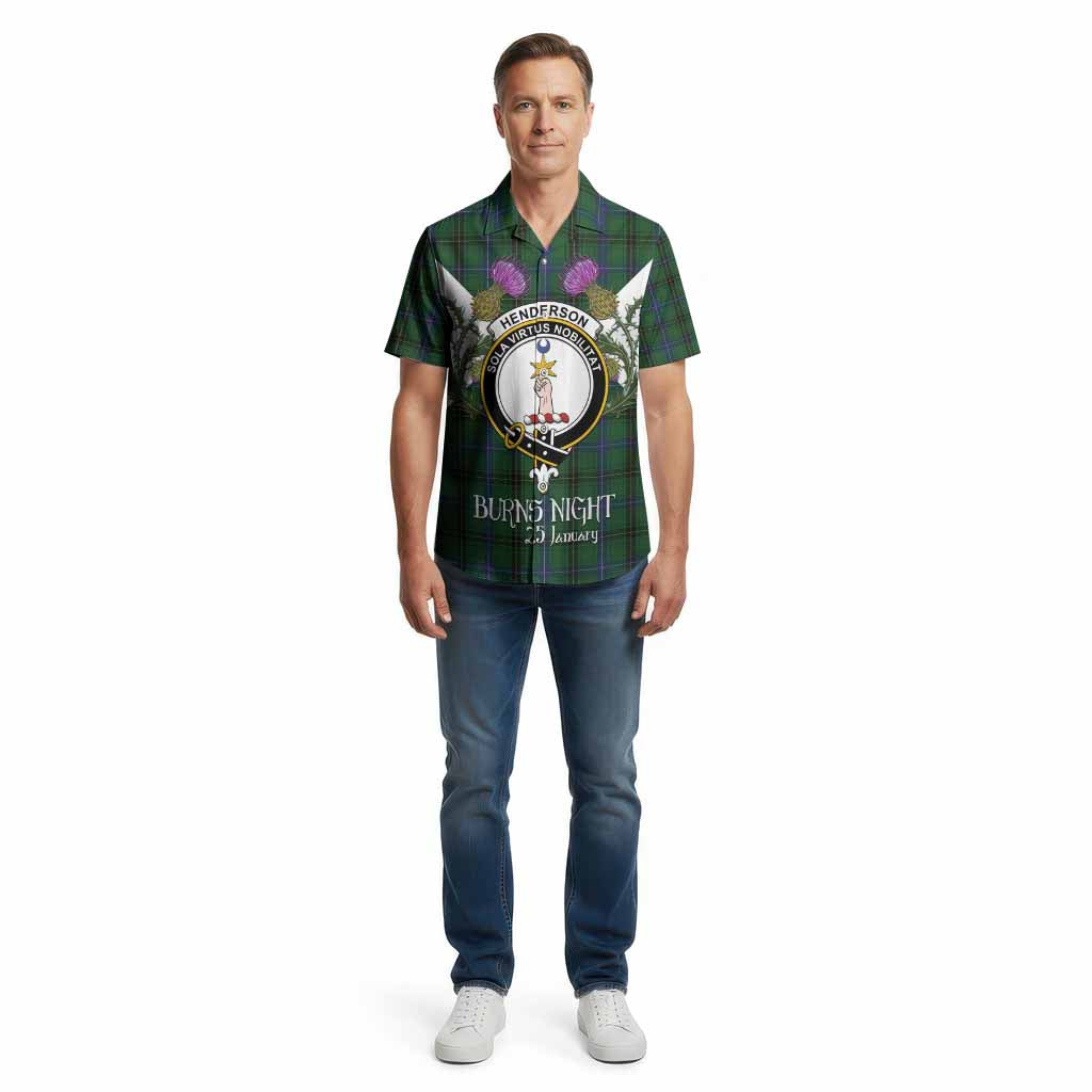 Henderson Tartan Family Crest Cotton Hawaiian Shirt Scottish Burns Night Thistle Floral