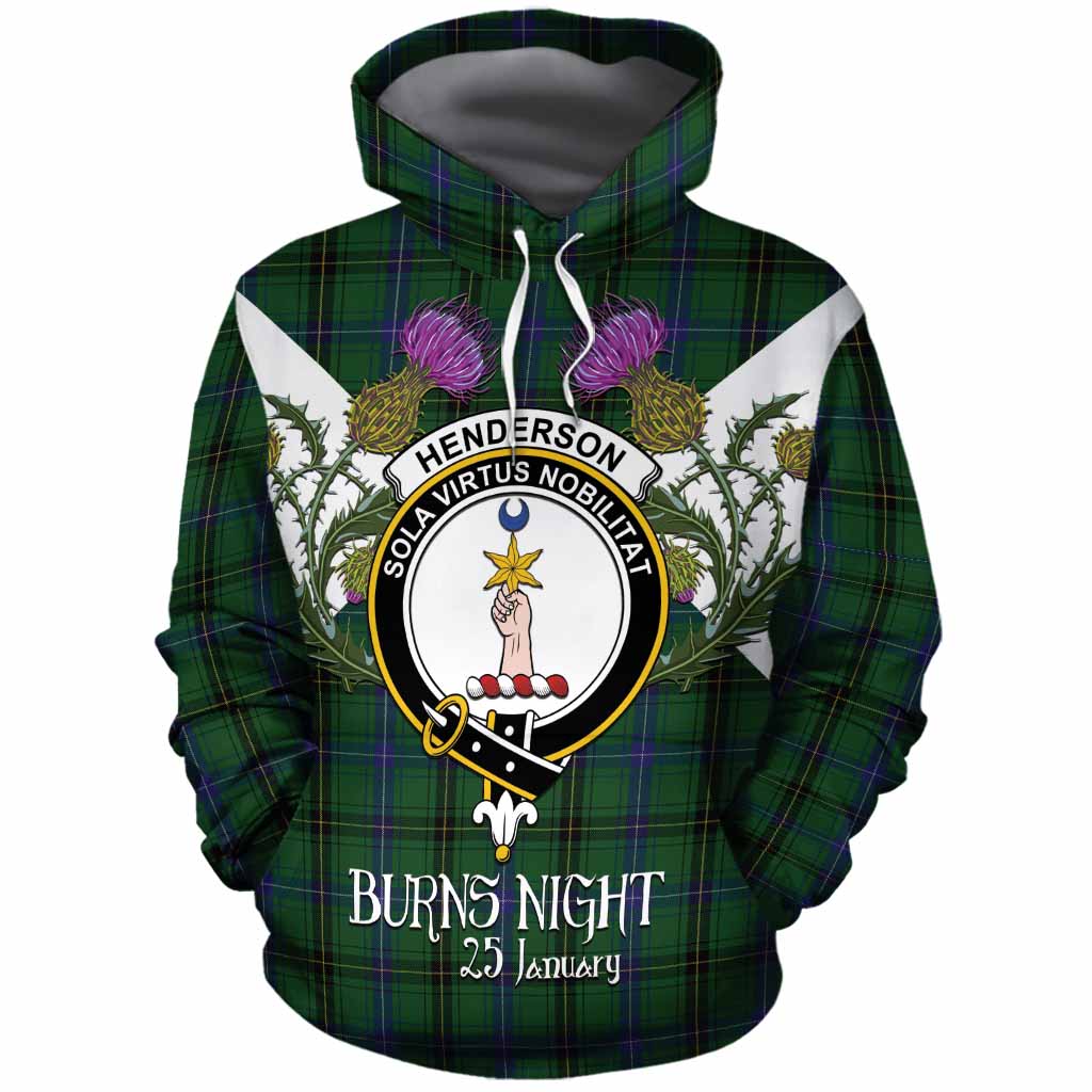 Henderson Tartan Family Crest Cotton Hoodie Scottish Burns Night Thistle Floral