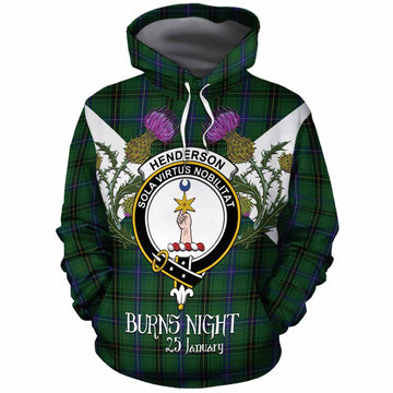 Henderson Tartan Family Crest Cotton Hoodie Scottish Burns Night Thistle Floral