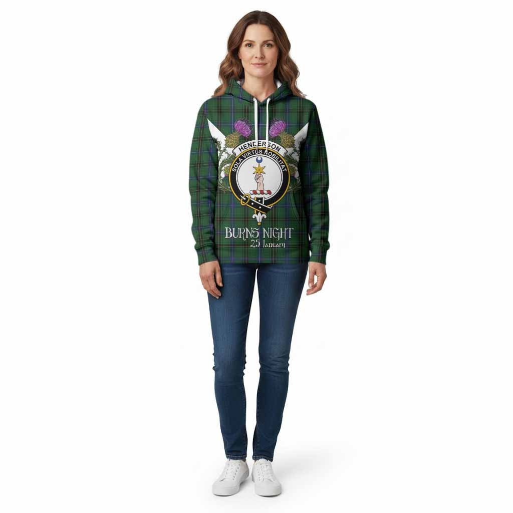 Henderson Tartan Family Crest Cotton Hoodie Scottish Burns Night Thistle Floral