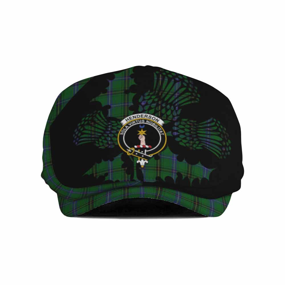 Henderson Tartan Family Crest Flat Cap, Jeff Cap Scotland Thistle Floral