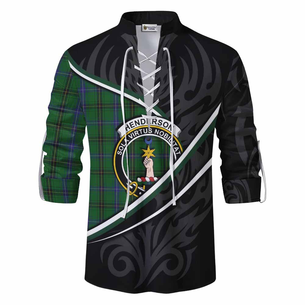 Henderson Tartan Family Crest Ghillie Kilt Shirt Celtic Scottish Thistle Floral - Tartan Vibes Clothing