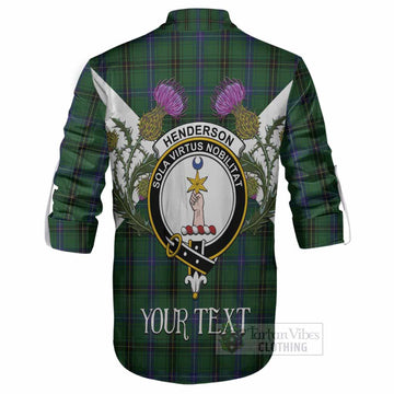 Henderson Tartan Family Crest Ghillie Shirt Scottish Burns Night Thistle Floral