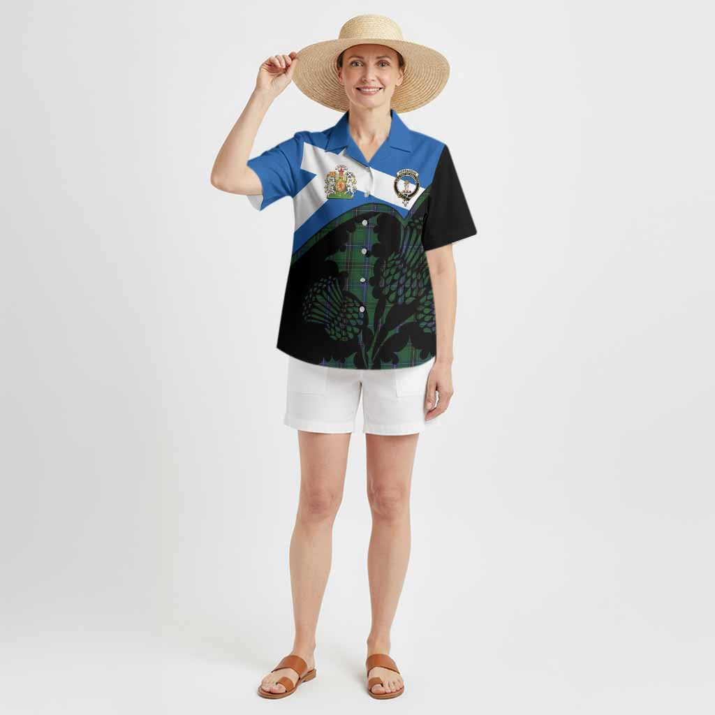 Henderson Tartan Family Crest Hawaiian Shirt Scotland Thistle Floral Flag Style