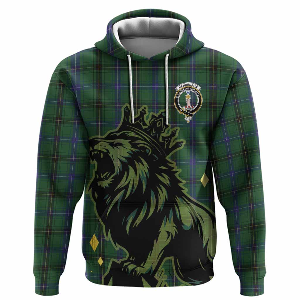 Henderson Tartan Family Crest Hoodie Crowned Lion Roaring