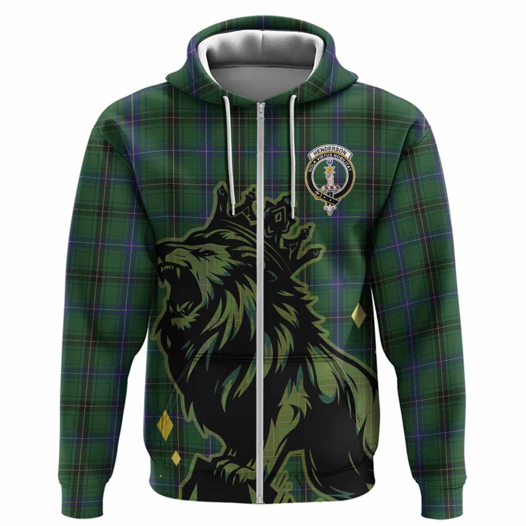 Henderson Tartan Family Crest Hoodie Crowned Lion Roaring