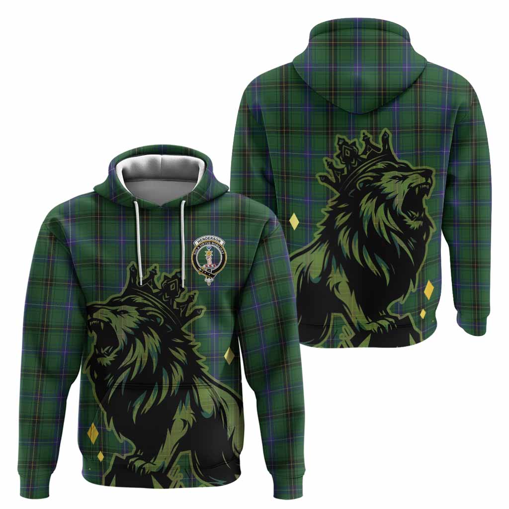 Henderson Tartan Family Crest Hoodie Crowned Lion Roaring