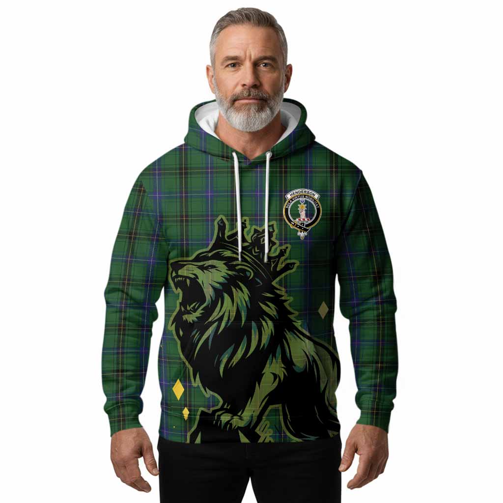 Henderson Tartan Family Crest Hoodie Crowned Lion Roaring