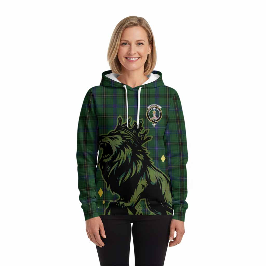 Henderson Tartan Family Crest Hoodie Crowned Lion Roaring