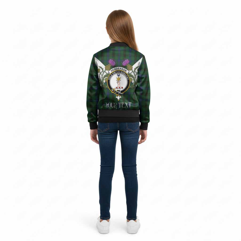 Henderson Tartan Family Crest Kid Bomber Jacket Scottish Burns Night Thistle Floral