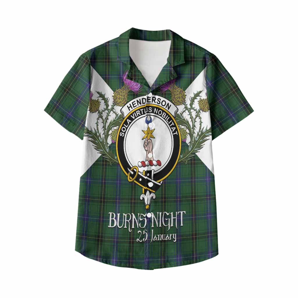 Henderson Tartan Family Crest Kid Hawaiian Shirt Scottish Burns Night Thistle Floral