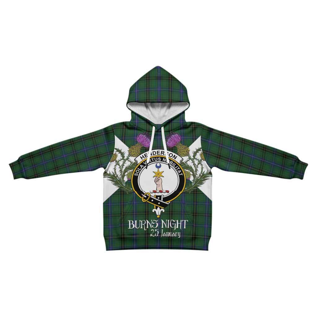 Henderson Tartan Family Crest Kid Hoodie Scottish Burns Night Thistle Floral