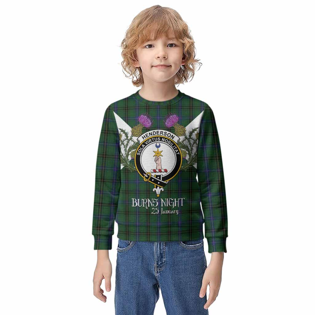Henderson Tartan Family Crest Kid Knitted Sweatshirt Scottish Burns Night Thistle Floral