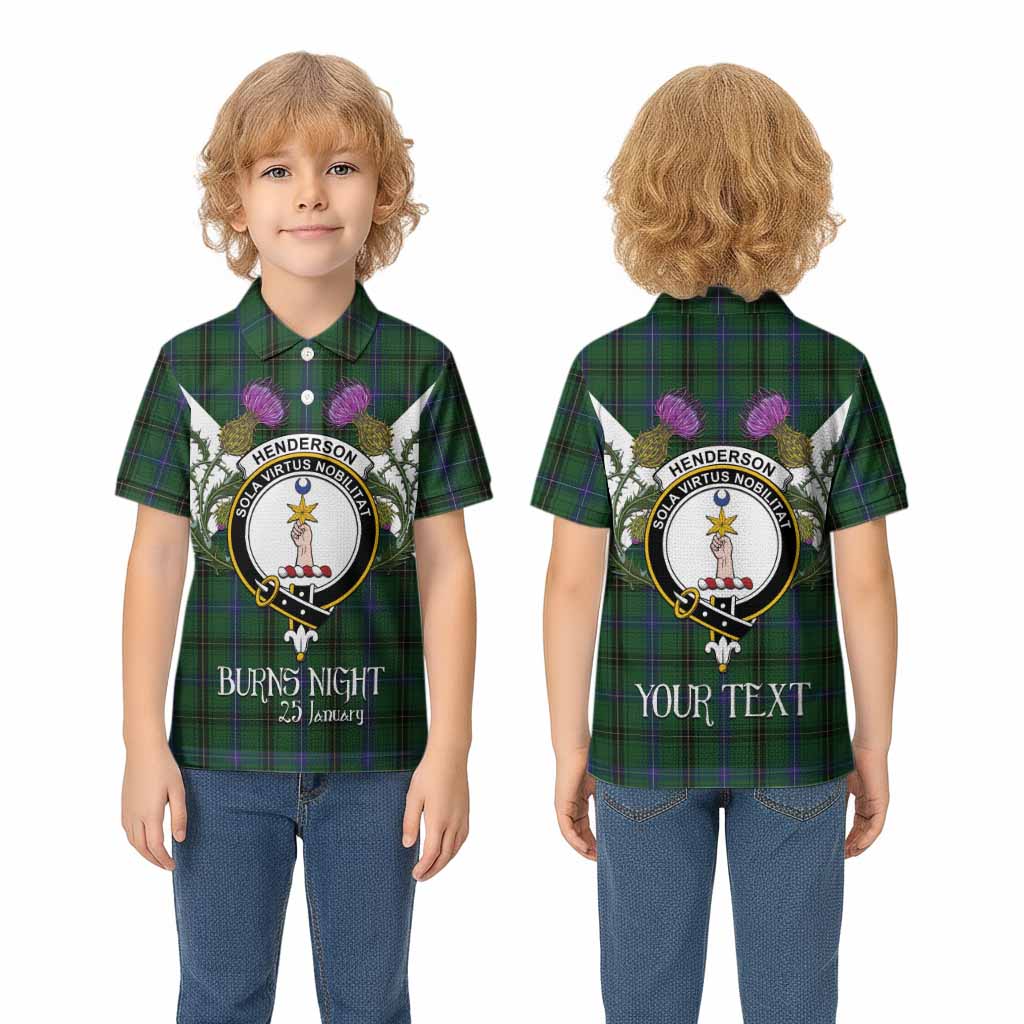Henderson Tartan Family Crest Kid Polo Shirt Scottish Burns Night Thistle Floral